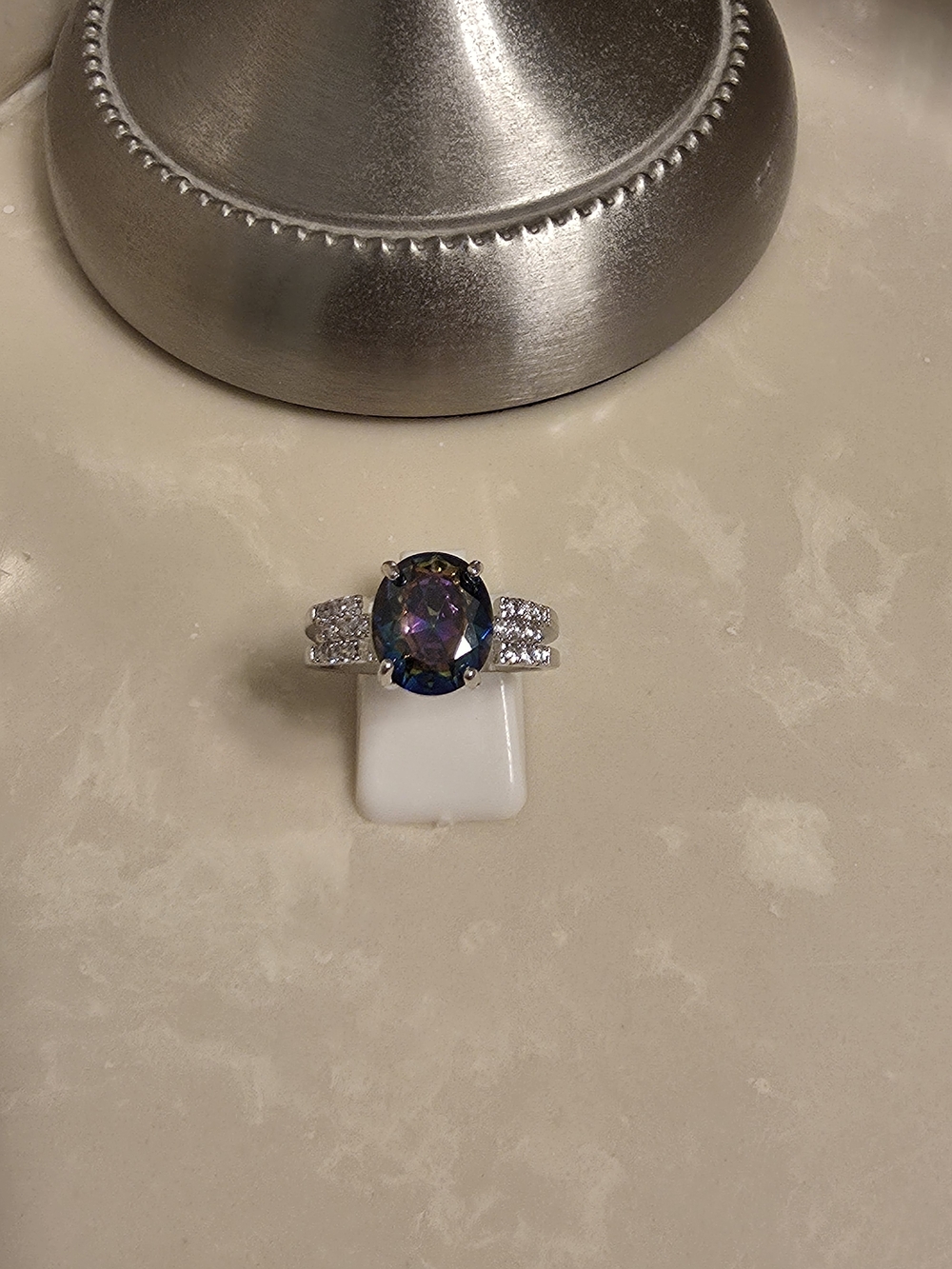925 Silver CZ and Mystic Topaz Ring Size 10